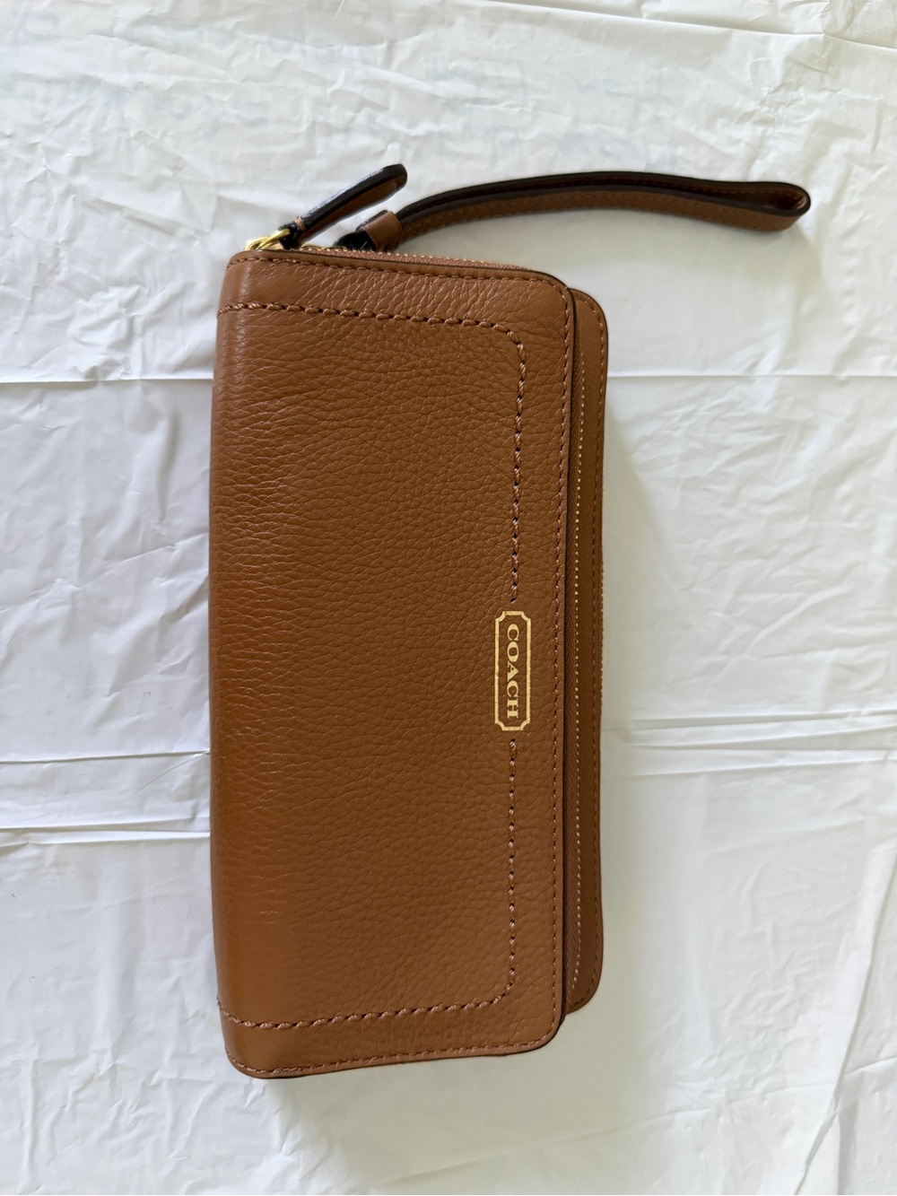 COACH Brown Pebbled Leather Wristlet Wallet